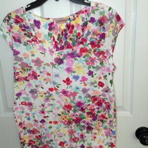 VINTAGE Jams World 1990. "S". Hawaiian, Luau, Floral Watercolor, Blouse, Fresh